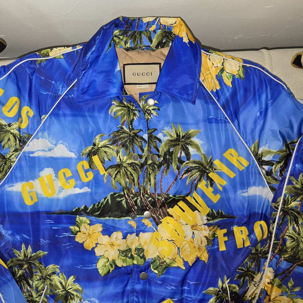 ***Authentic***Gucci Blue Tropical Print Jacket And Hat